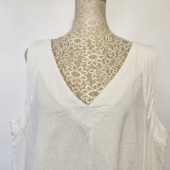DKNY Pure Women Size L Ivory Linen Blend V-Neck Sleeveless Tank Top Breathable - Picture 2 of 13